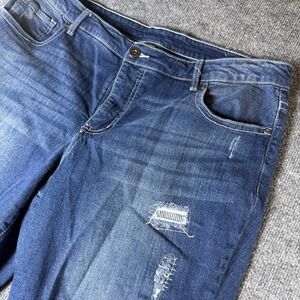 Faded Glory Womens Jeans 20W Blue Distressed Crop‎ Straight Leg Casual